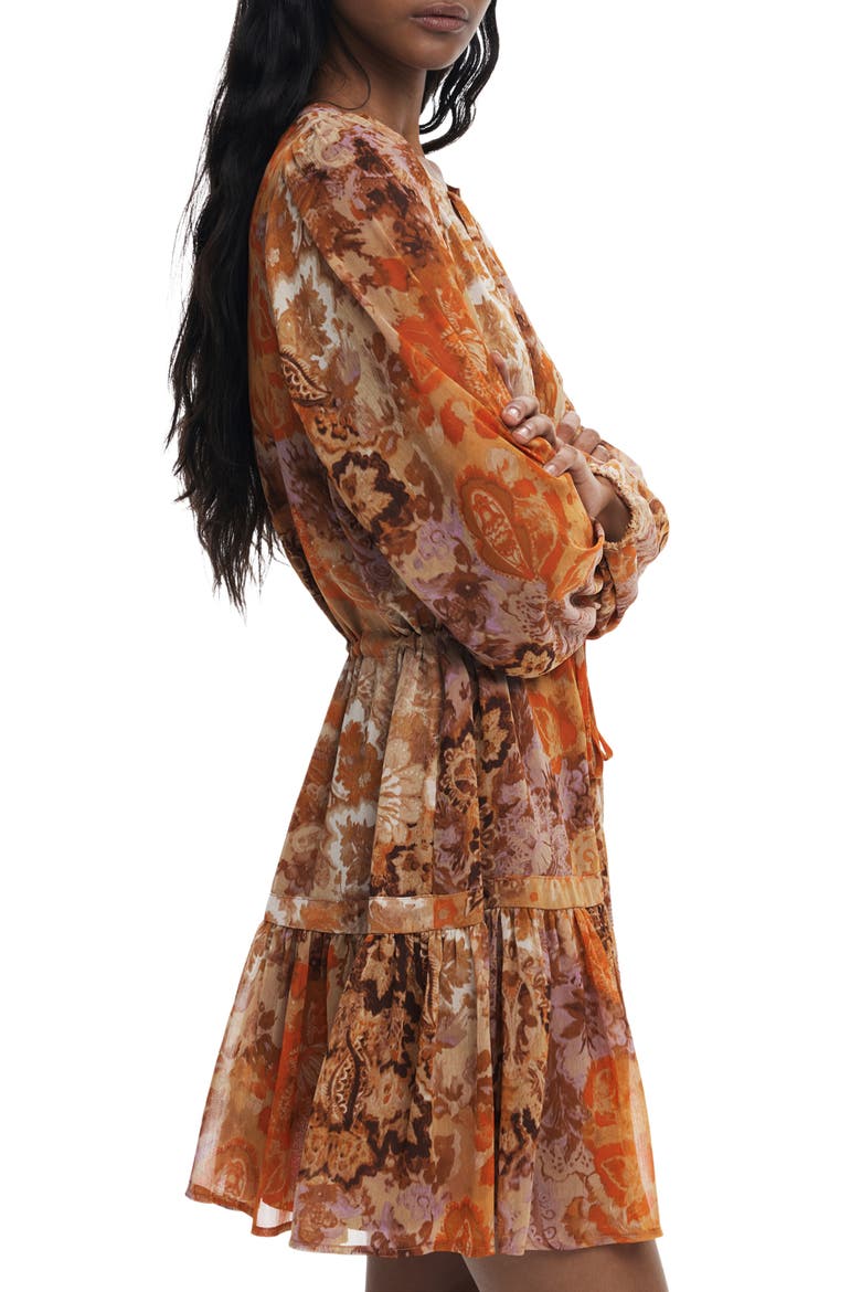 Boho Paisley Long Sleeve Dress, Alternate, color, ORANGE
