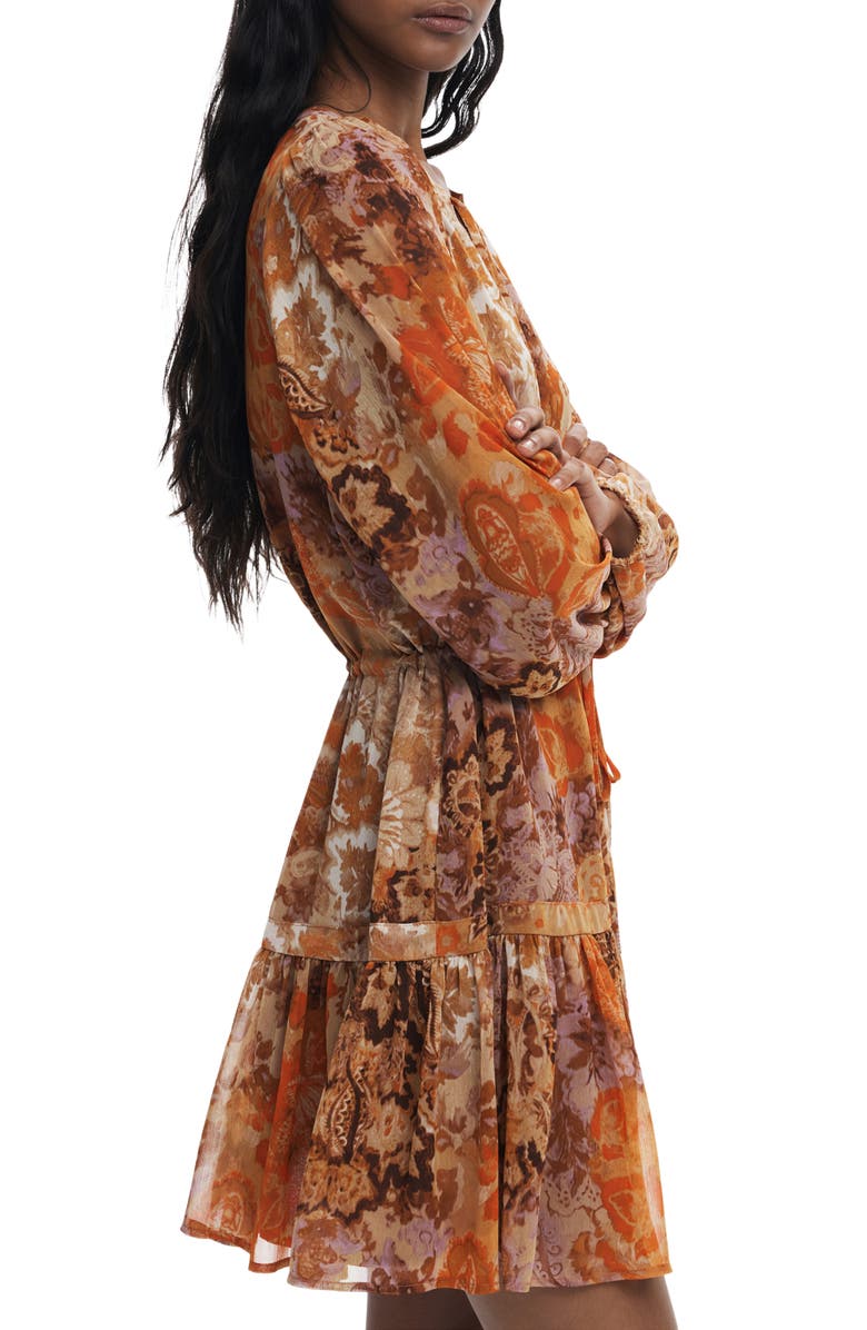 Desigual Boho Paisley Long Sleeve Dress, Alternate, color, Orange