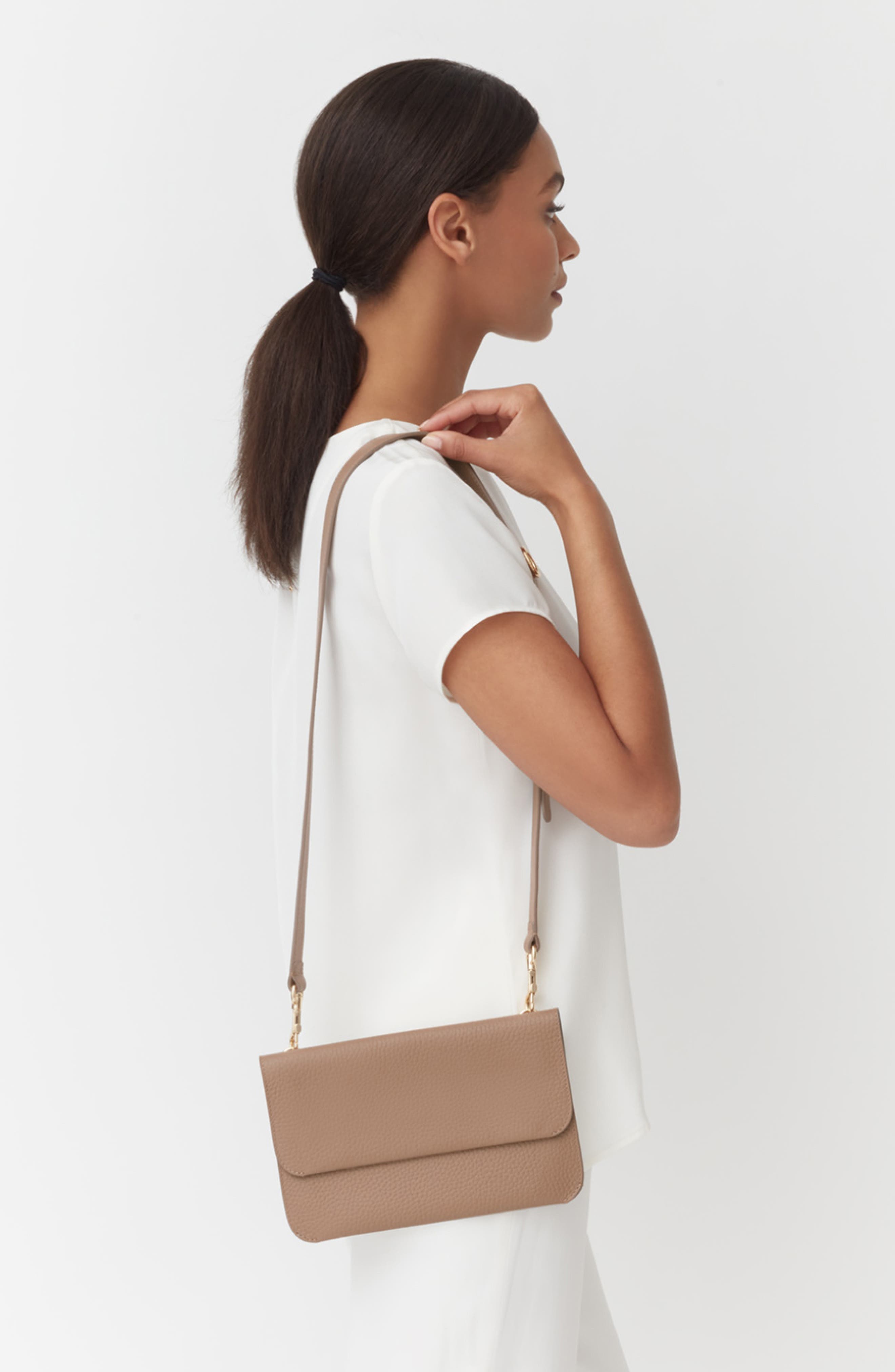System Leather Clutch, Alternate, color, CAPPUCCINO