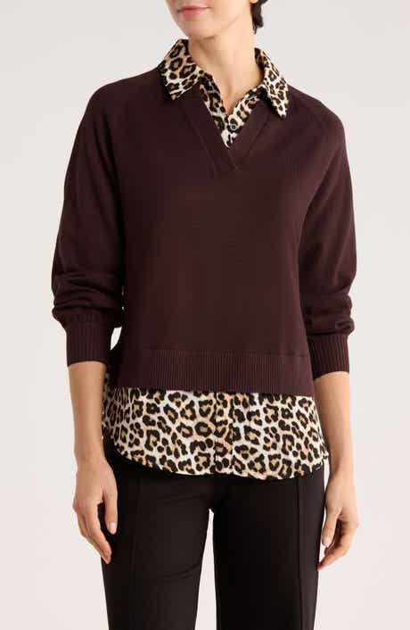 Adrianna Papell V-Neck Twofer Sweater