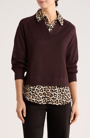 Adrianna Papell V-Neck Twofer Sweater