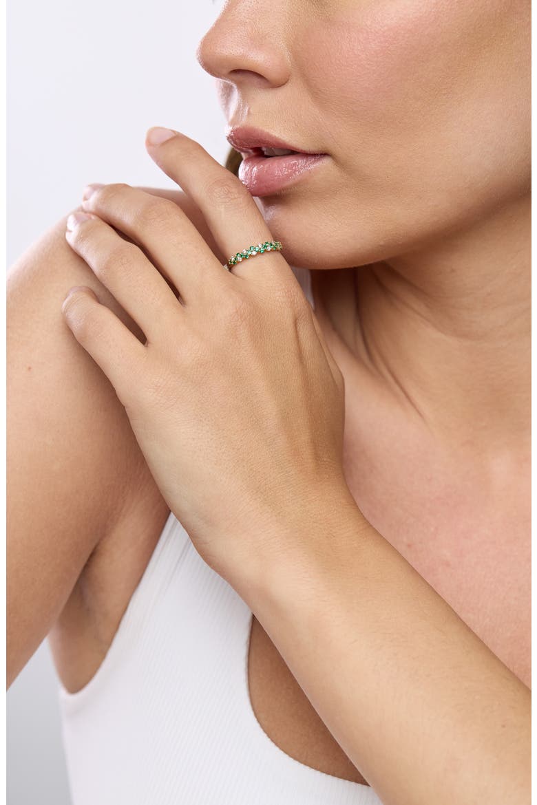 18K Gold El Mar Gemstone & Diamond Band Ring (Online Trunk Show), Alternate, color, 18K YG/ DIAMOND/ EMERALD
