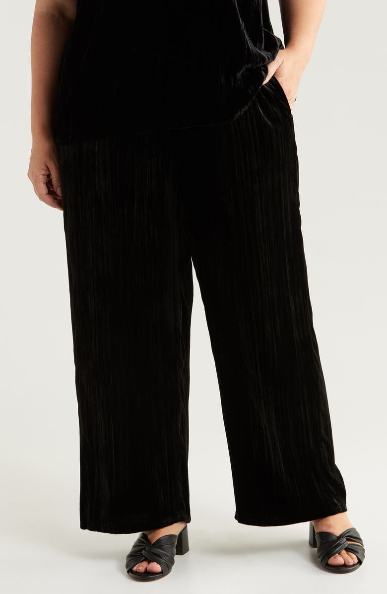 Eileen Fisher Wide Leg Crushed Velvet Ankle Pants, Main, color, Black