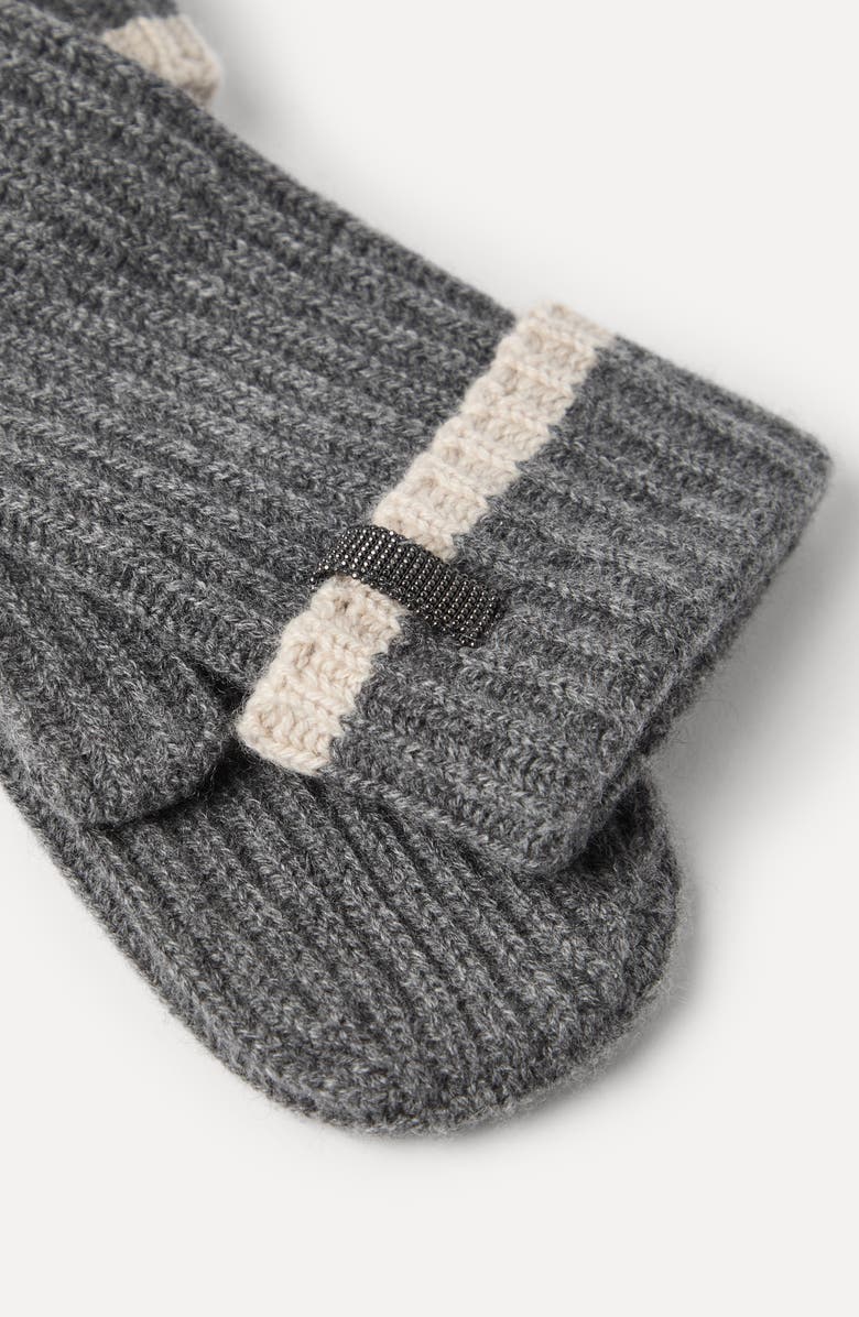 Brunello Cucinelli Knit mittens with monili, Alternate, color, Medium Grey