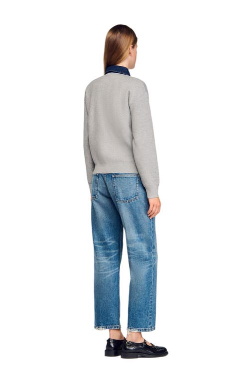 Sandro Sweater With Denim Collar In Gray
