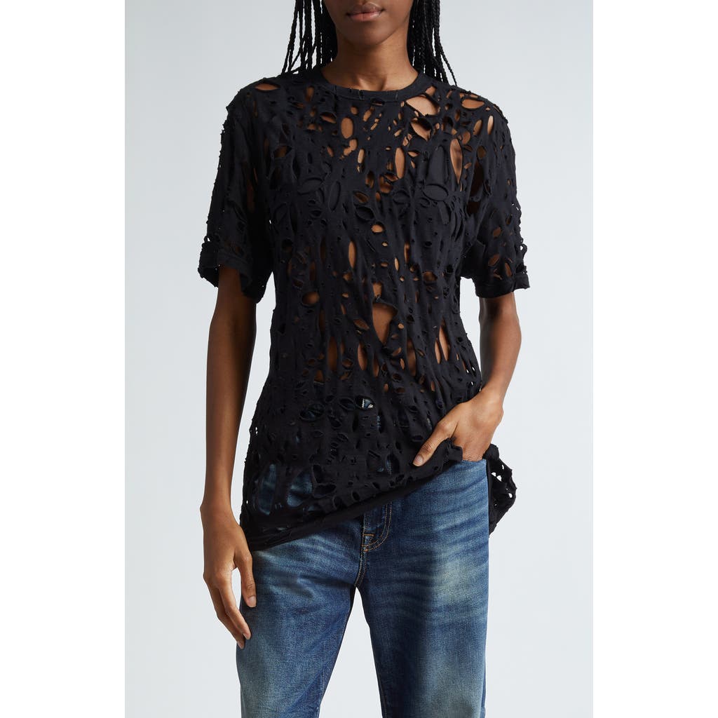R13 Shredded Cotton T-shirt In Black
