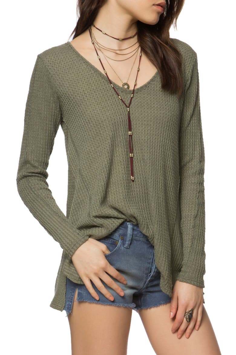 Mickey Waffle Knit Top, Main, color, MILITARY