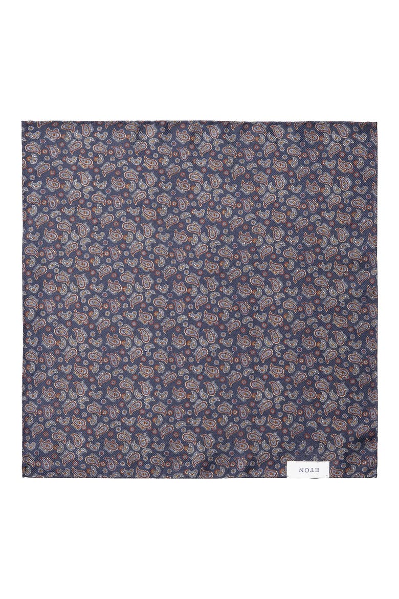 Geometric & Paisley Reversible Silk Pocket Square, Alternate, color, NAVY