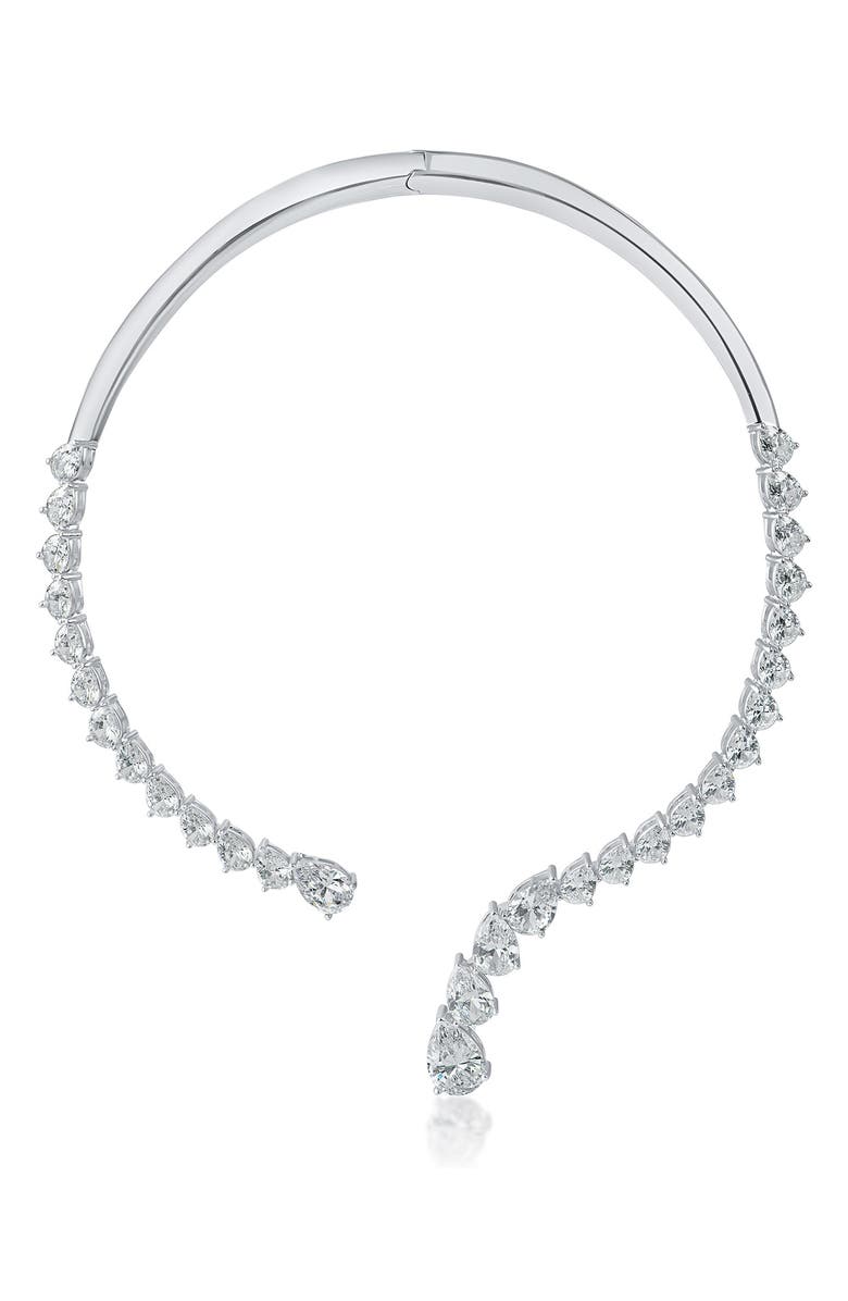 CZ by Kenneth Jay Lane Graduated Pear Cut Cubic Zirconia Statement Necklace, Main, color, 