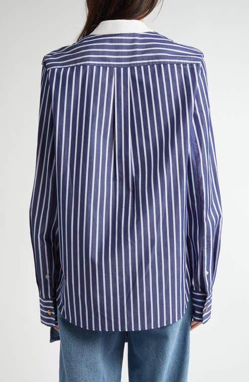 EENK EENK NON-COLLAR STRIPE COTTON BUTTON-UP SHIRT 