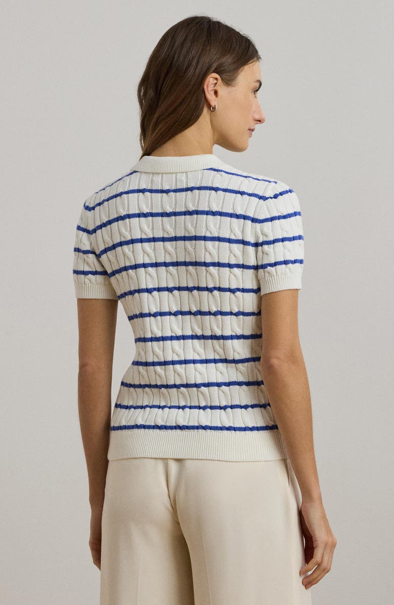 Lauren Ralph Lauren Stripe Cable Knit Cotton Polo Sweater, Alternate, color,