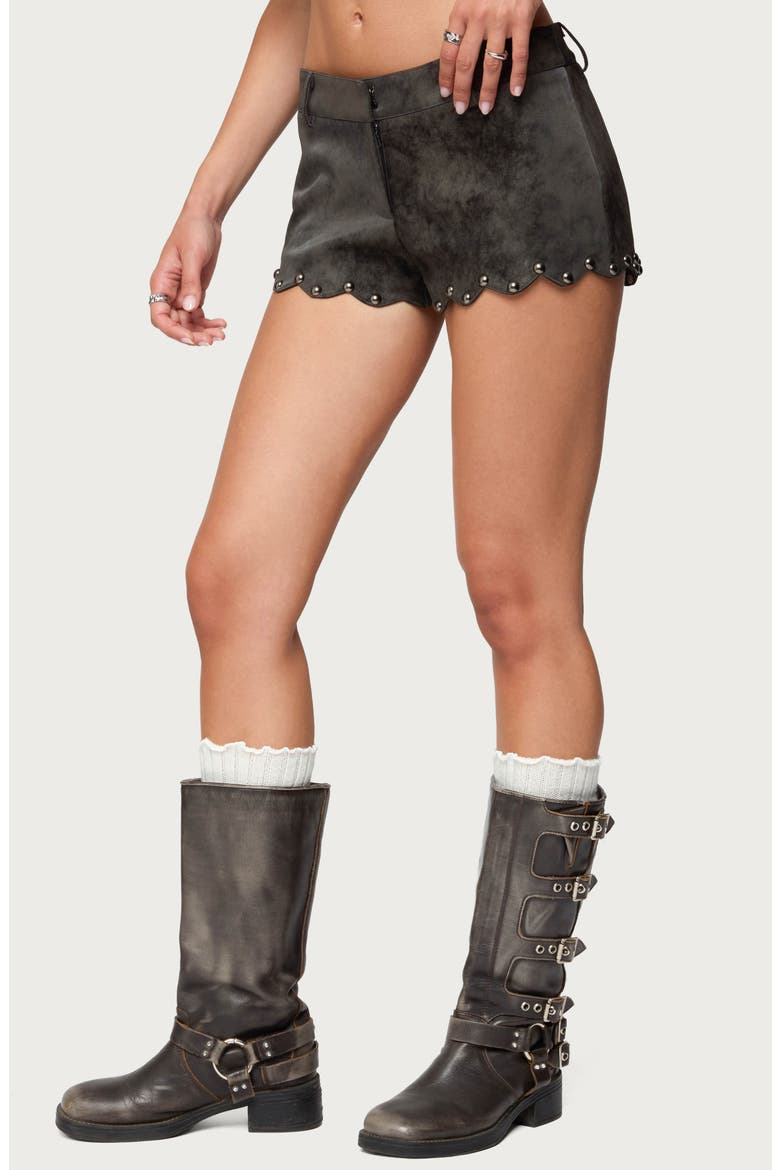 Zarina Studded Faux Suede Shorts, Alternate, color, BLACK