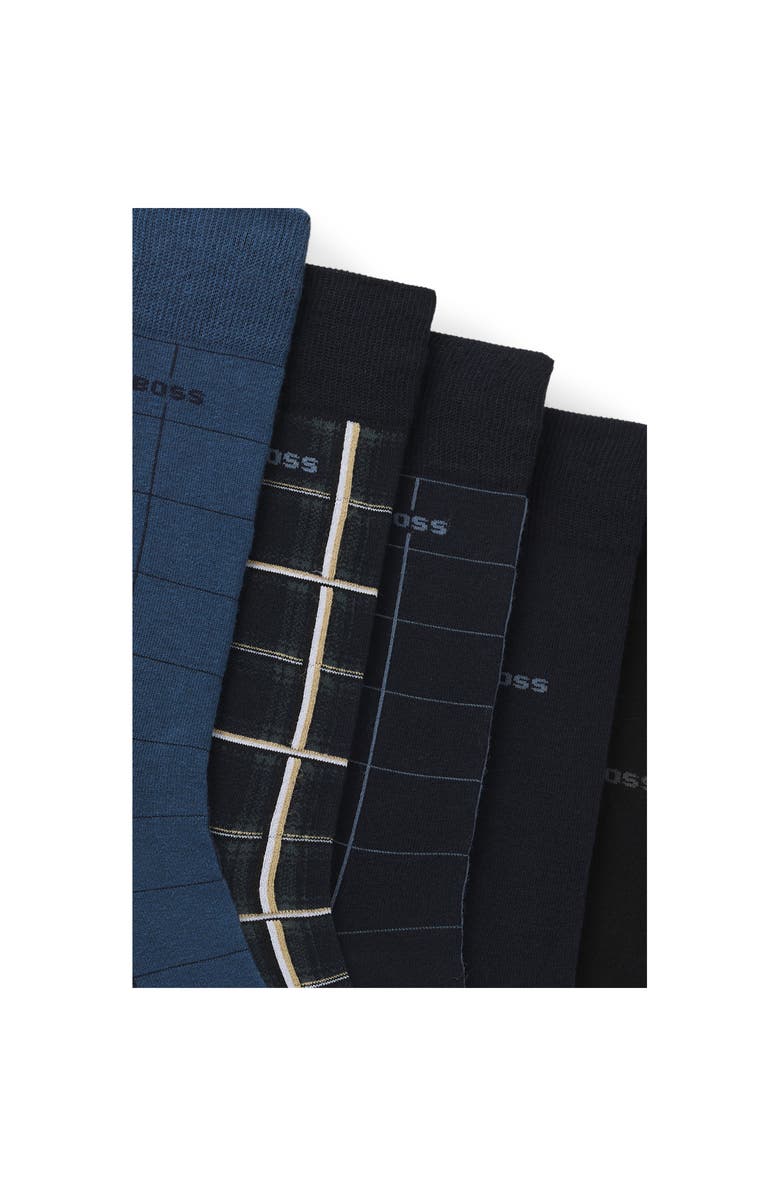 BOSS Assorted 5-Pack Geometric & Solid Cotton Blend Dress Socks Gift Box, Alternate, color, Black