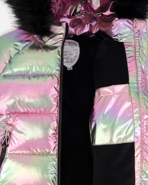 Deux Par Deux Multicolor Metallic Quilted Bomber-style Winter Coat In Silver