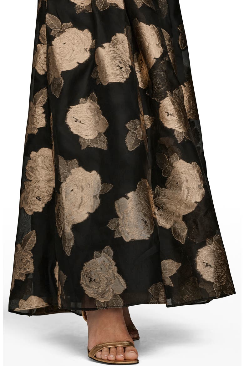 One-Shoulder Metallic Jacquard Gown, Alternate, color, BLACK/ GOLD
