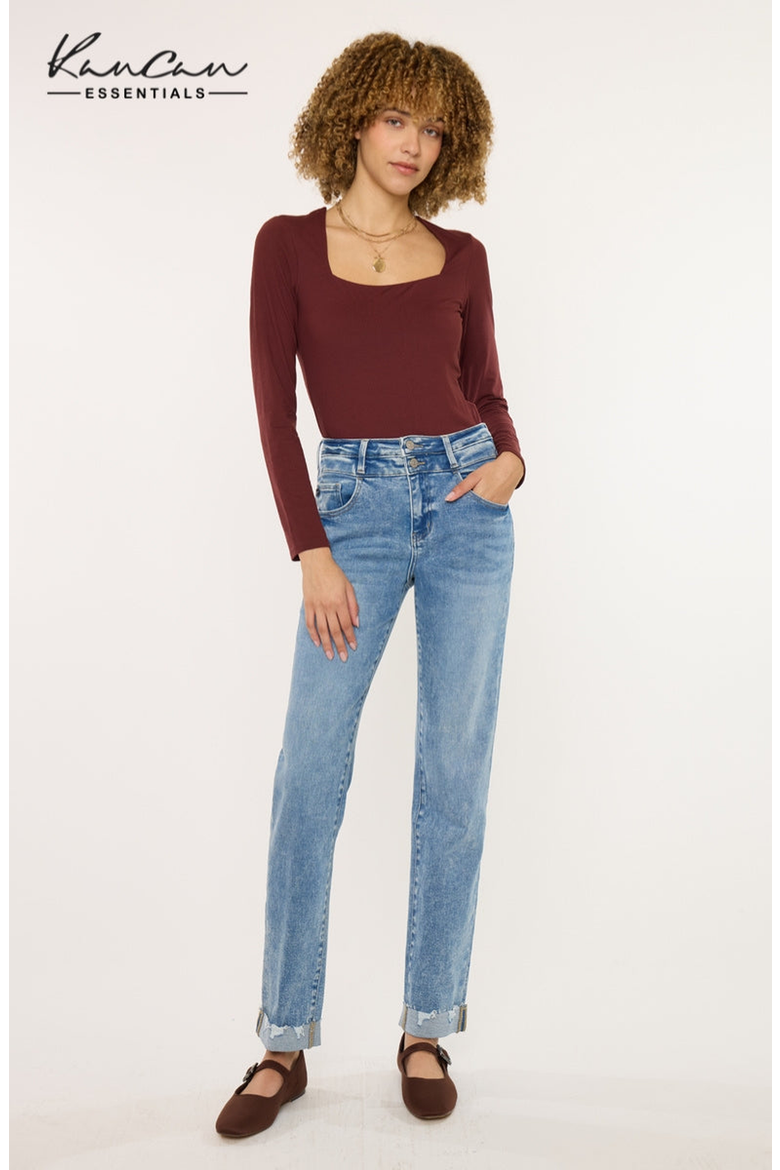 Kianna Essentials High Rise Slim Straight Leg Jeans, Main, color, Medium Wash