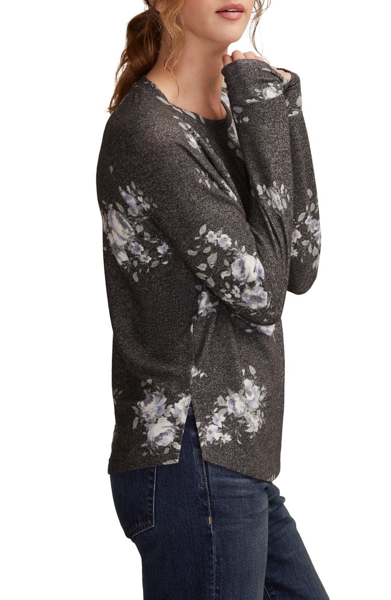 Lucky Brand Cloud Raglan Sleeve Knit Top, Alternate, color, Black Floral