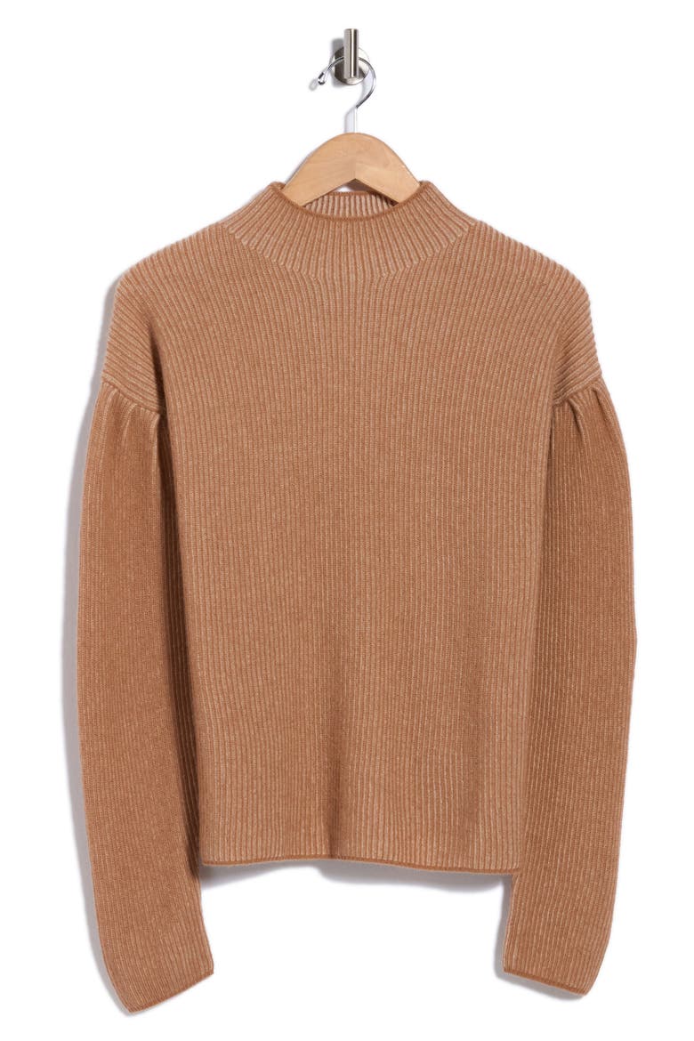 Funnel Neck Wool & Cashmere Plaited Rib Sweater, Alternate, color, SADDLE MULTI