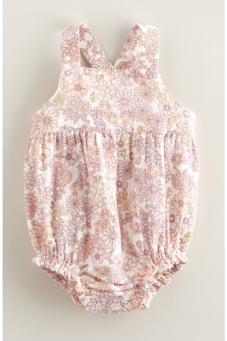 Printed Cotton Bubble Romper, Main, color, IVORY EGRET FLAT FLOWERS
