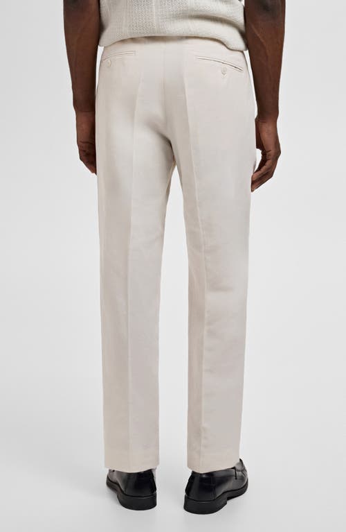 Mango Pleated Slim Fit Straight Leg Linen Blend Pants In Neutral