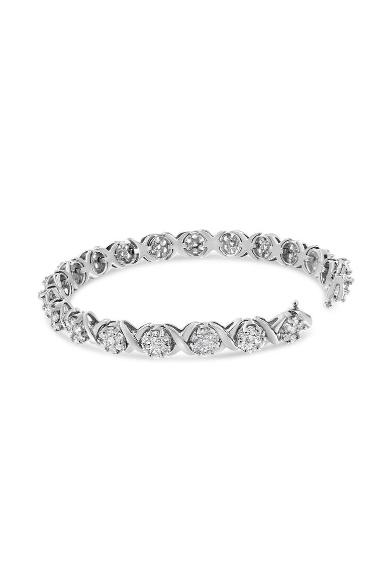 14K White Gold 6-1/3 Cttw Round Diamond Cluster Tennis Bracelet, Alternate, color, White