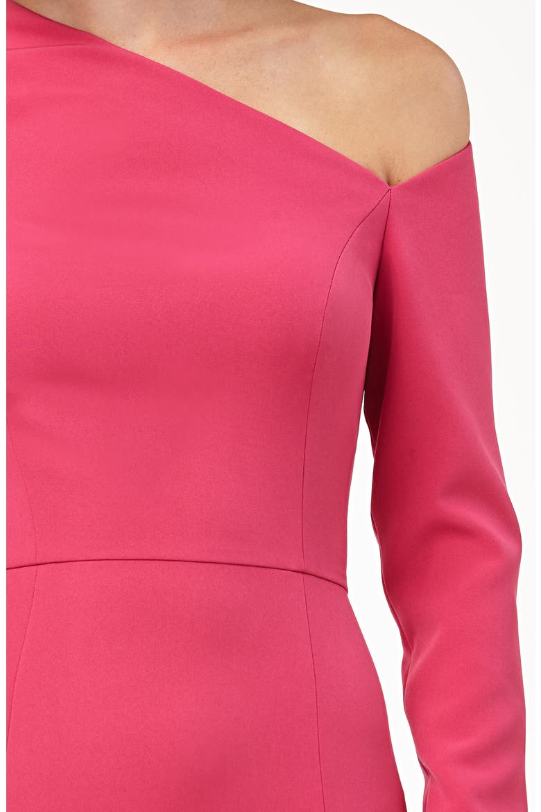 Asymmetrical Neck Long Sleeve Mermaid Gown, Alternate, color, CORAL PINK