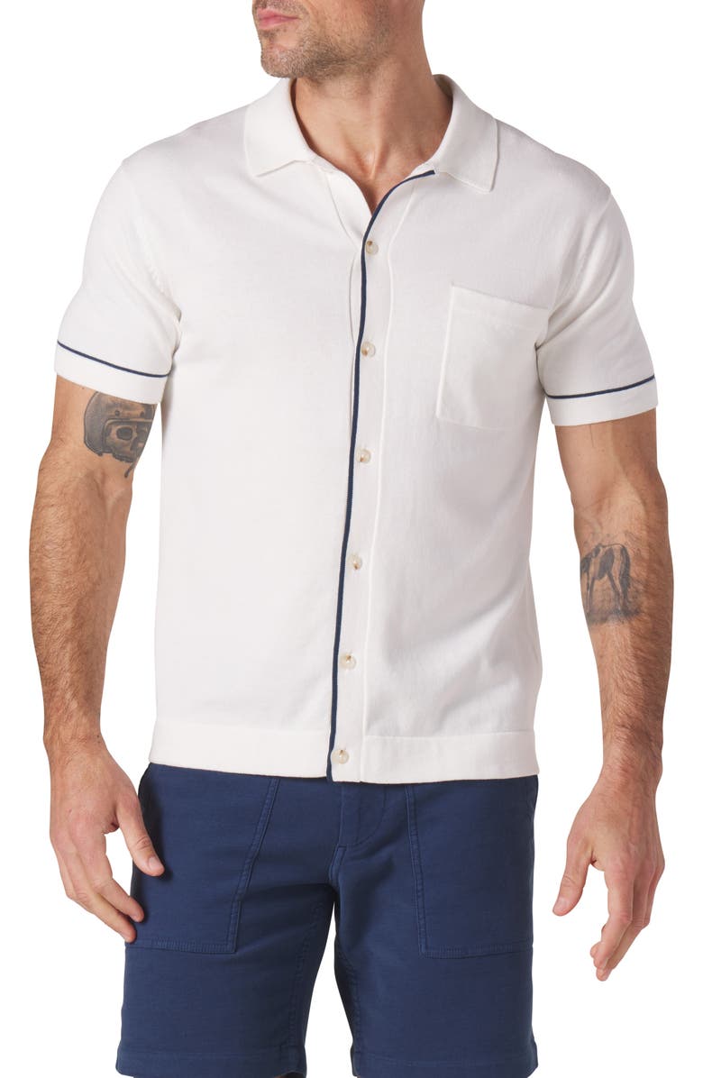 The Normal Brand Robles Tipped Short Sleeve Cotton Knit Button-Up Shirt, Main, color, 
