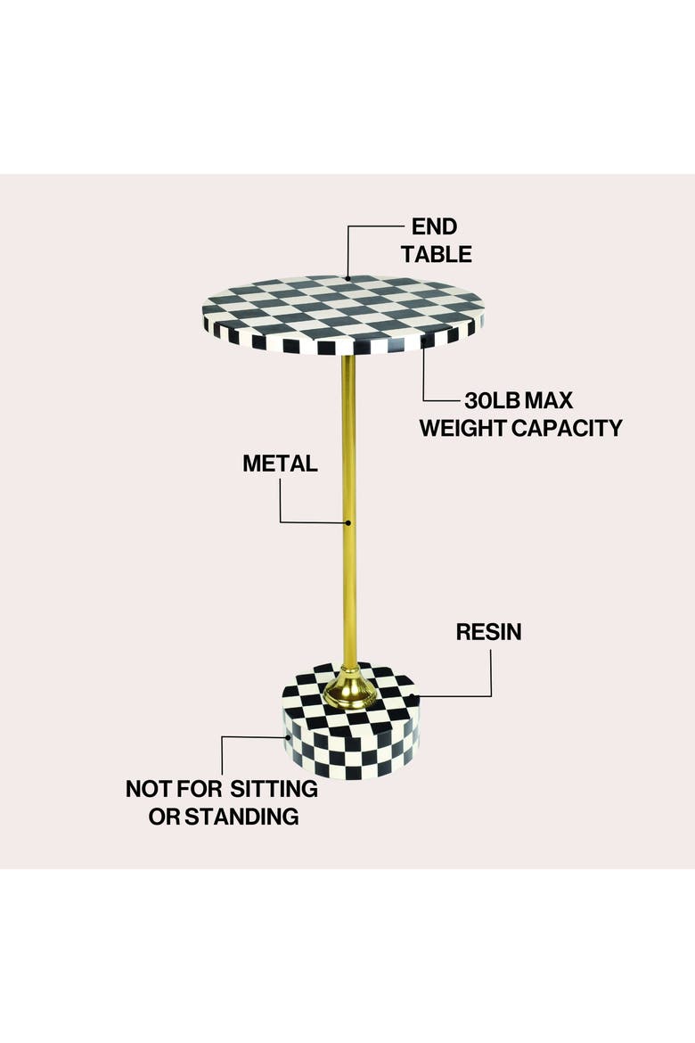 Calix Art Deco Metal/Resin Checkerboard Round Drink Table, Alternate, color, Black/White
