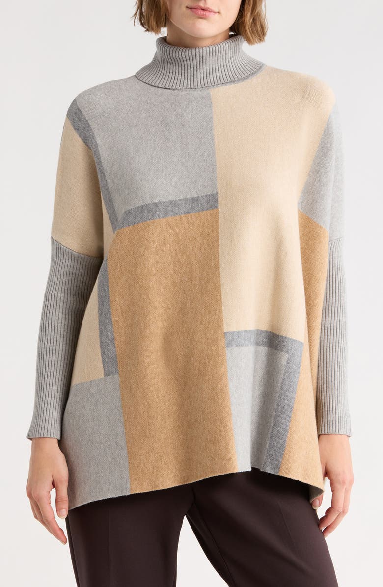 Joseph A Colorblock Turtleneck Poncho Sweater, Main, color, Camden Clrblk Lhg