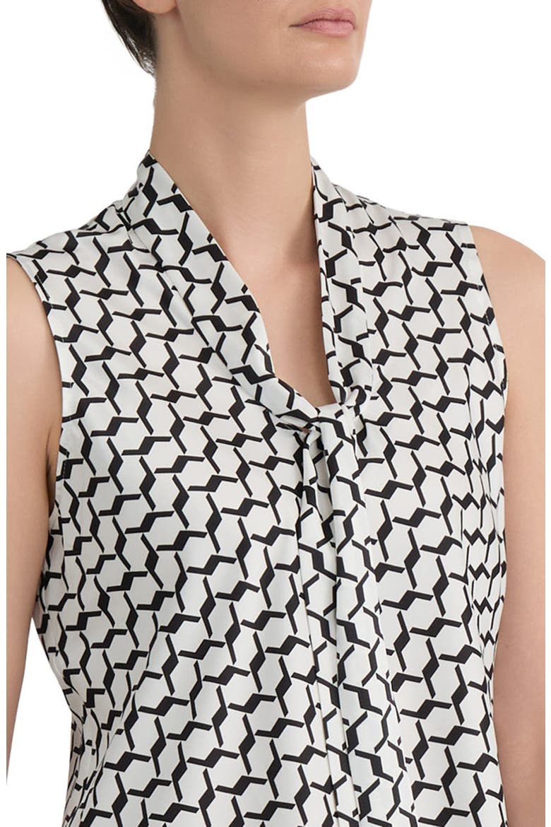 Geometric Print Tie Neck Satin Top, Alternate, color, VANILLA ICE/ BLACK
