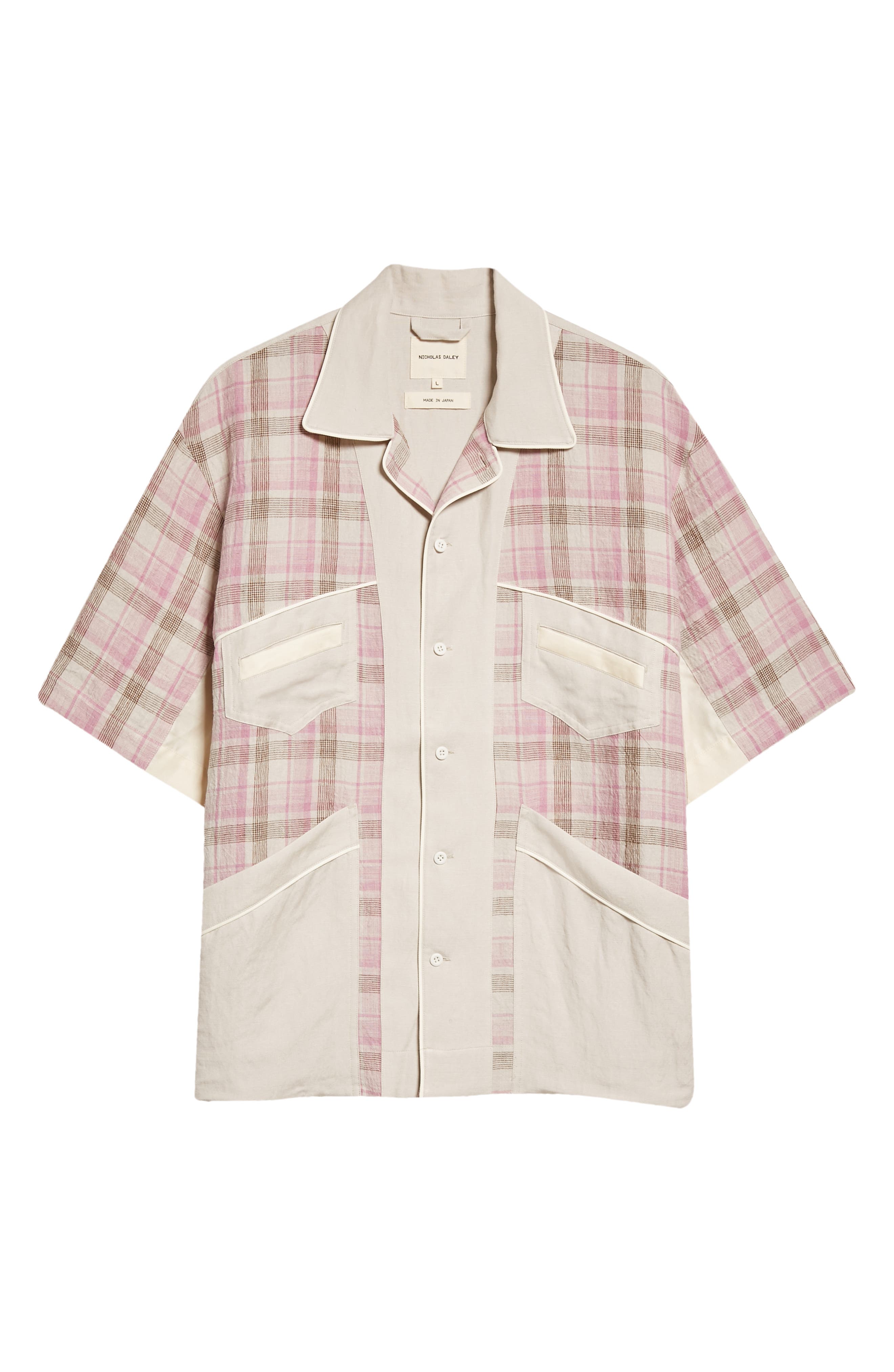Nicholas Daley Mento Plaid Colorblock Camp Shirt (Men) | Nordstrom