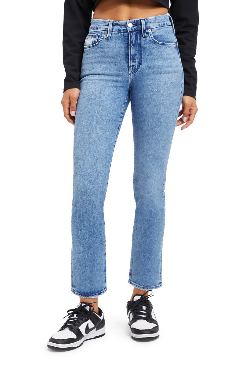 Good American Good Straight High Waist Ankle Straight Leg Organic Cotton Jeans, Main, color,