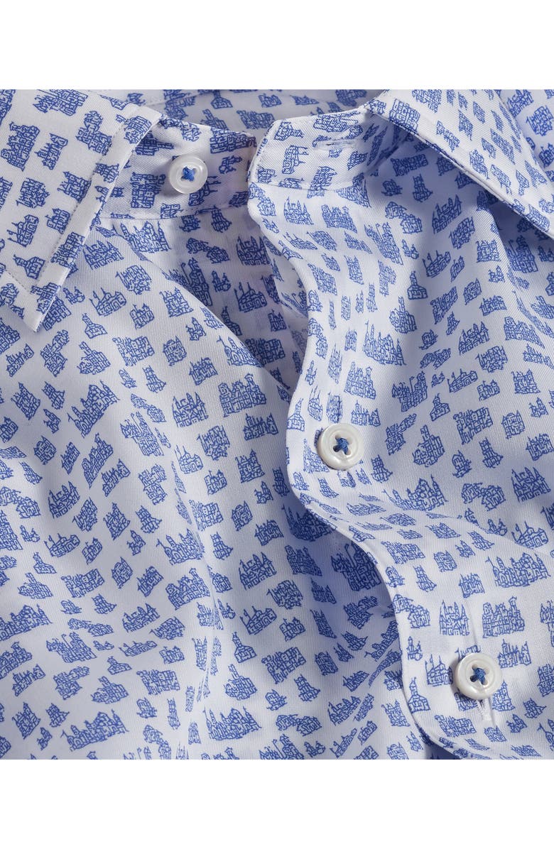 David Donahue Printed Short Sleeve Sport Shirt, Alternate, color, White/ Blue