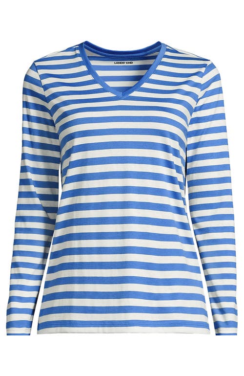 Lands' End Relaxed Supima Cotton Long Sleeve V-neck T-shirt In Blue