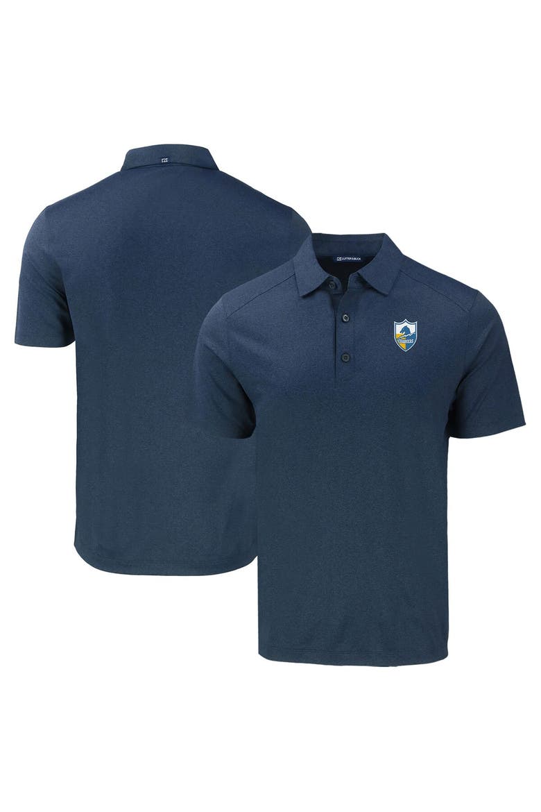 Men's Cutter & Buck  Heather Navy Los Angeles Chargers Throwback Forge Eco Stretch Recycled Polo, Main, color, Heather Navy