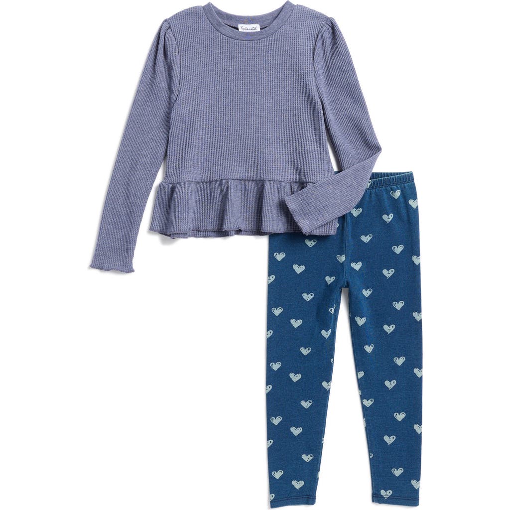 SPLENDID SPLENDID KIDS' THERMAL LONG SLEEVE TOP & OCEAN HEART LEGGINGS SET