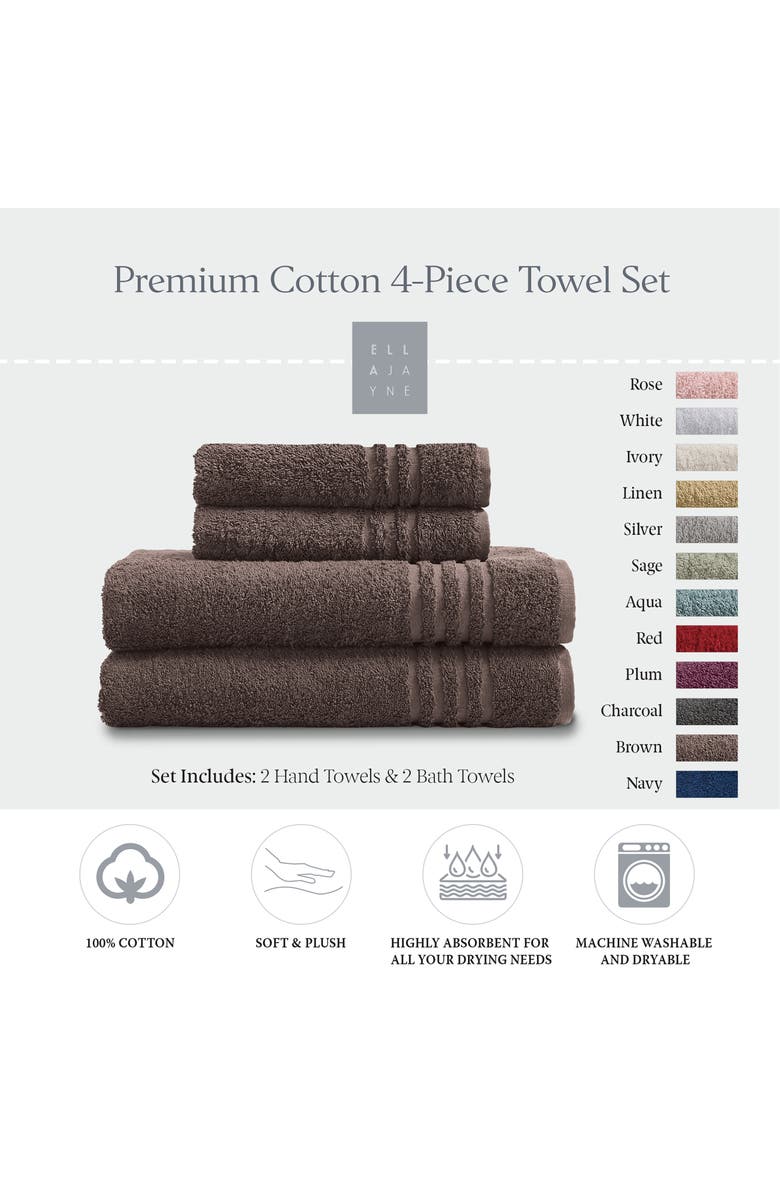 ELLA JAYNE HOME Solid Cotton 4-Piece Towel Set, Alternate, color, Brown