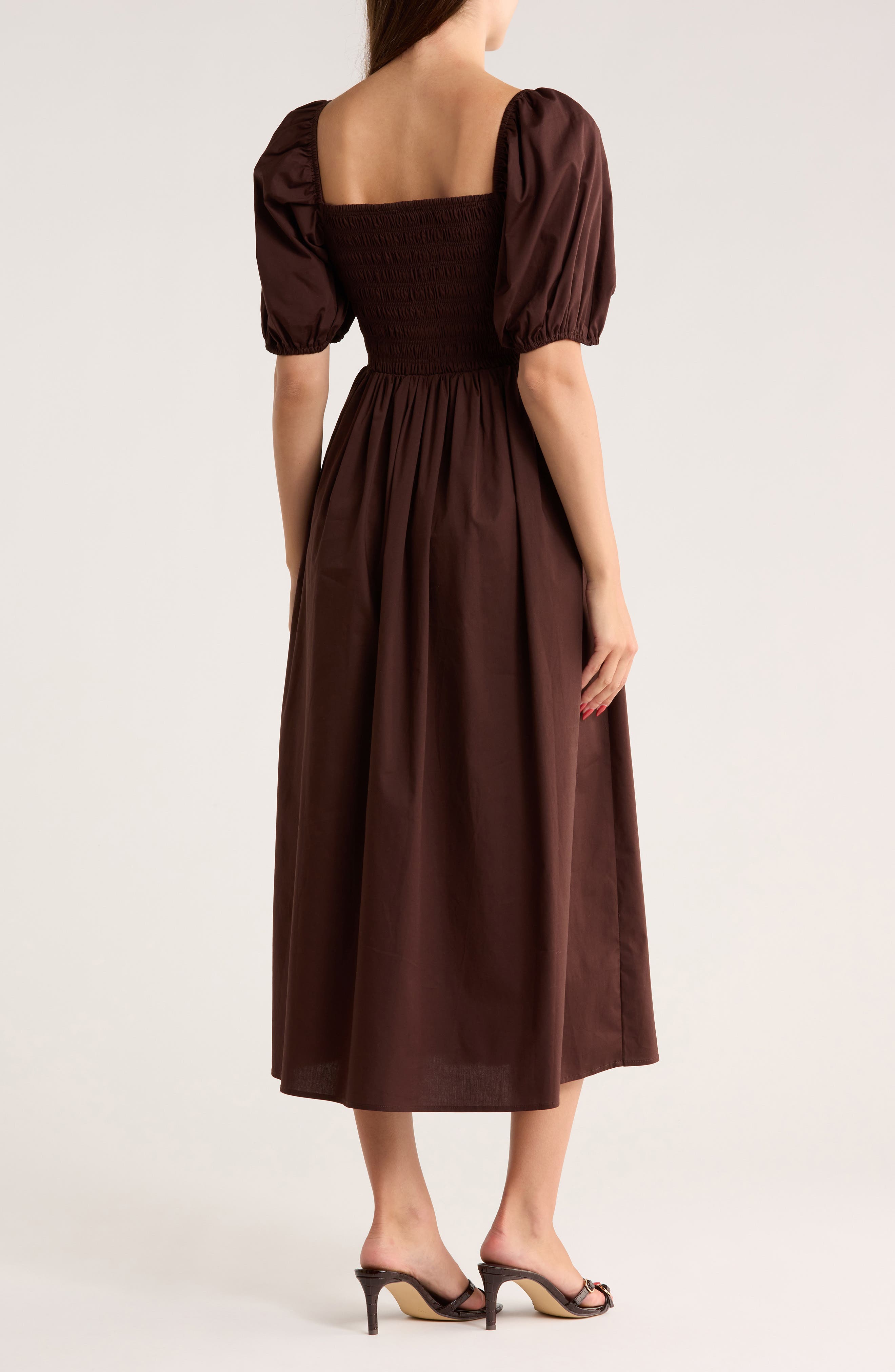 Puff Sleeve Smocked Midi Dress - image 2