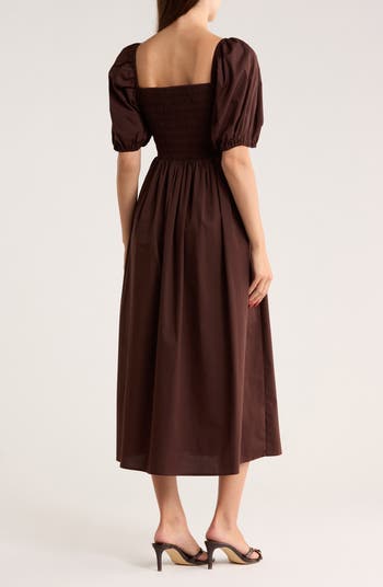 Puff Sleeve Smocked Midi Dress