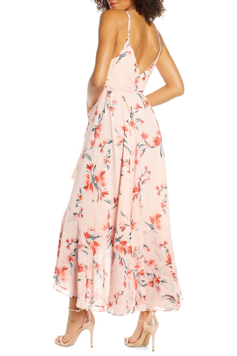 The Rosalia High/Low Wrap Dress, Alternate, color, PAINTED FLORAL TANGERINE