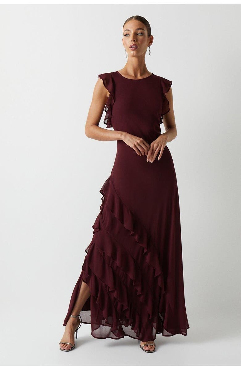 Coast Honoured Ruffle Georgette Maxi Dress, Main, color, Malbec