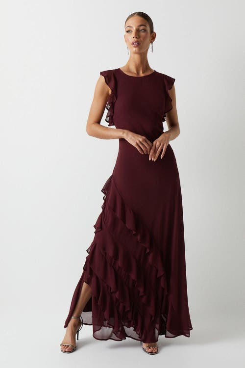 Coast Honoured Ruffle Georgette Maxi Dress In Burgundy