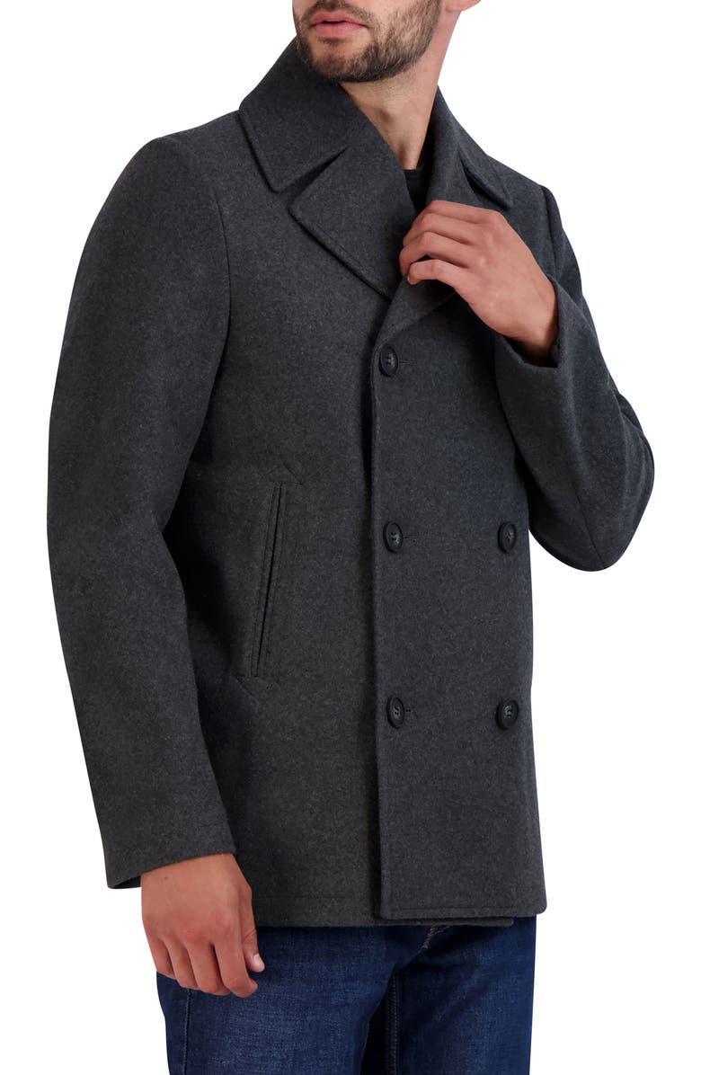 Cole Haan Double Breasted Peacoat, Alternate, color, Charcoal