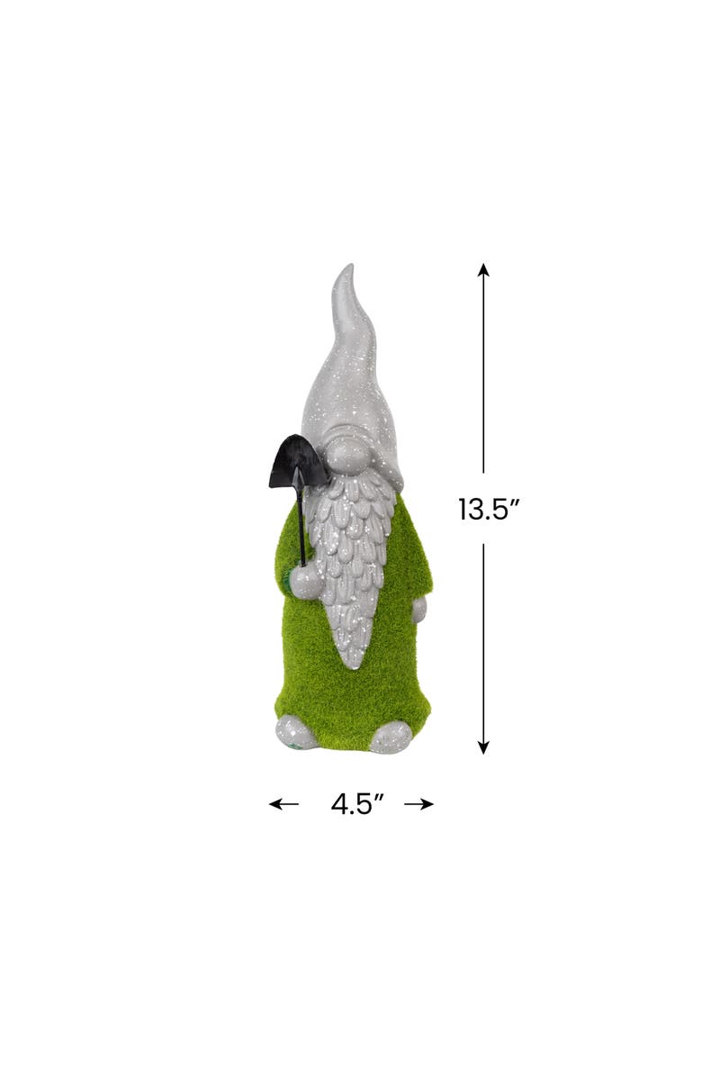 Northlight Faux Moss Covered Gnome with Shovel Outdoor Garden Statue - 13.5", Alternate, color, Gray