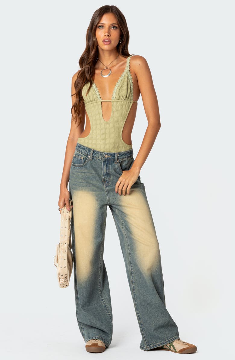 EDIKTED Textured Lace Cutout Bodysuit, Alternate, color,