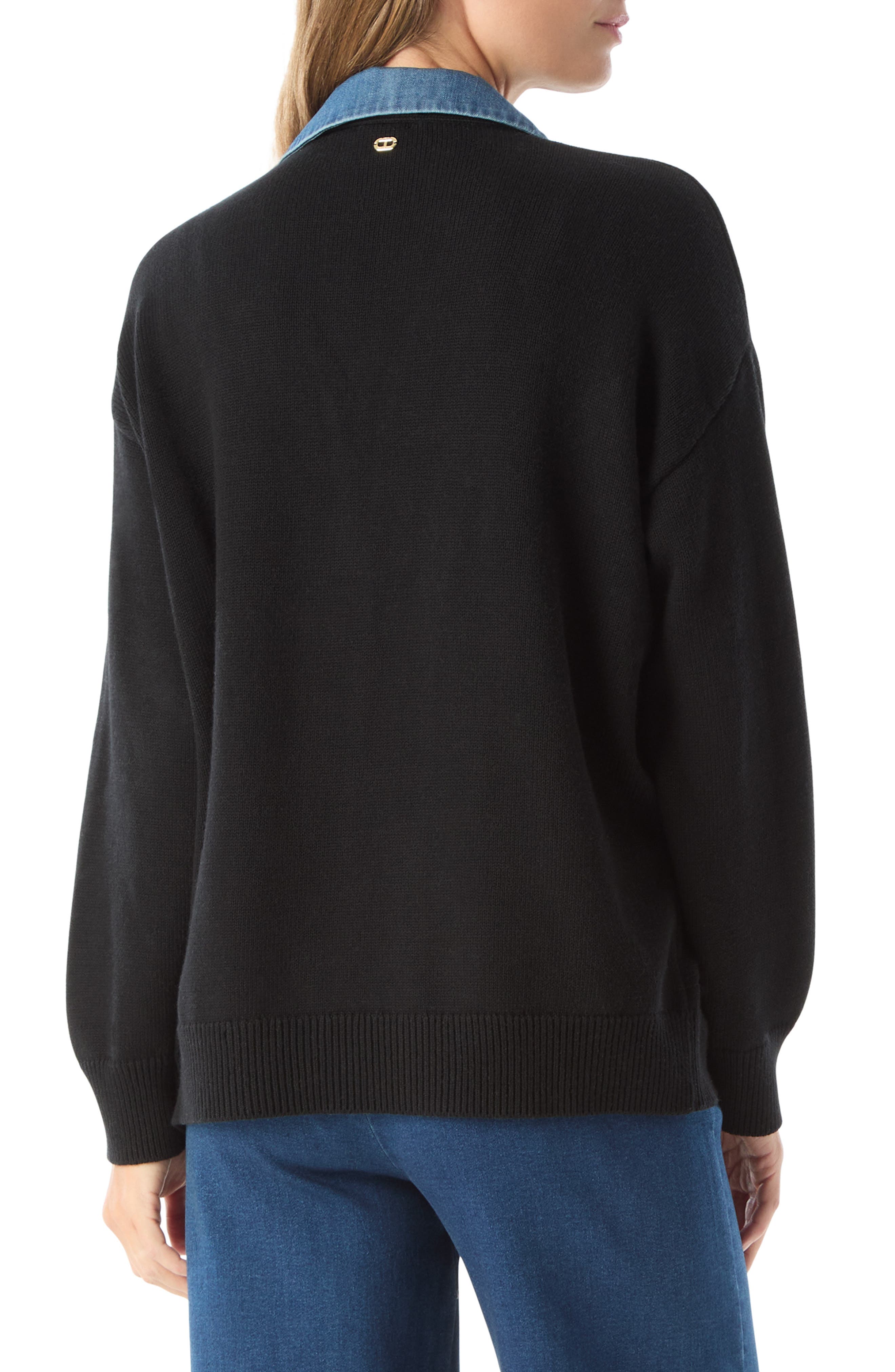 Clio Denim Detail Cotton Blend Sweater - image 2
