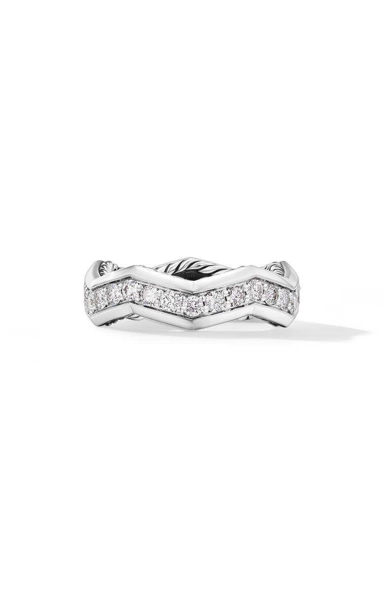 David Yurman Stax Zigzag Ring in Sterling Silver with Diamonds, 5mm, Main, color, Sterling Silver