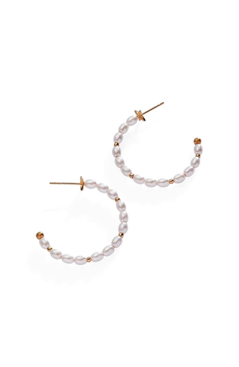 Alex and Ani Rice Pearl Hoop Earrings, Main, color, Pearl