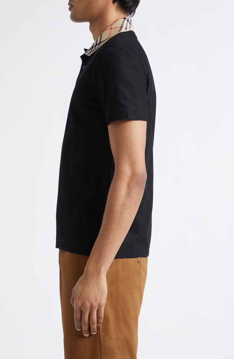 Burberry Evan Check Collar Cotton Piqué Polo, Alternate, color, Black