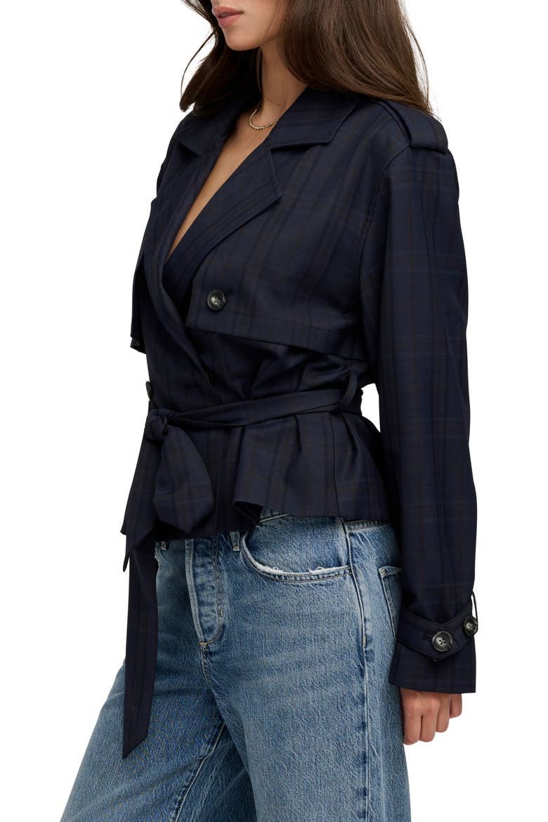 The Cropped Charles Plaid Trench Coat, Alternate, color, MIDNIGHT PLAID